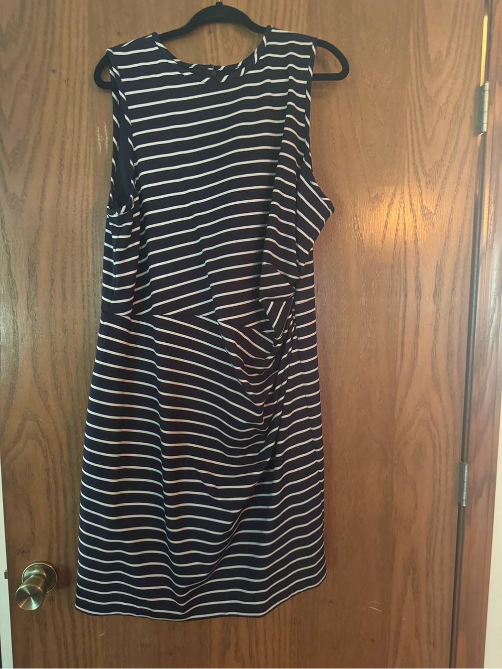 1901 Navy and White Striped Midi Sheath Dress
